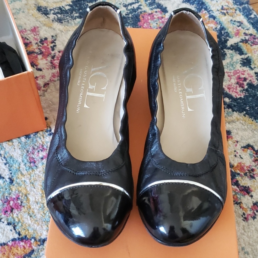 Italian black and silver wedge heels with box